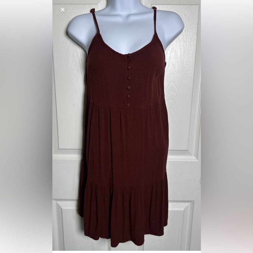 Maroon Sleeveless Button Dress